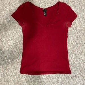 H&M Red Basic Tee V-Neck